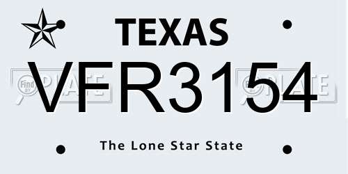 VFR3154 Texas License Plate