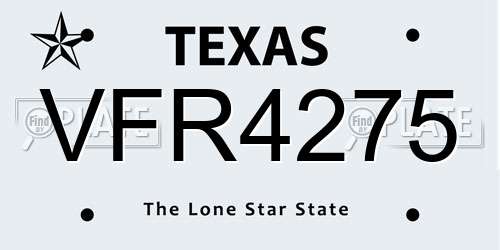 VFR4275 Texas License Plate