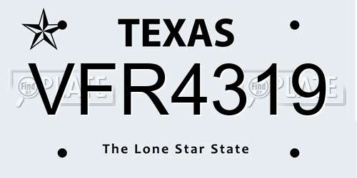VFR4319 Texas License Plate