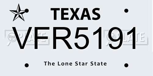 VFR5191 Texas License Plate