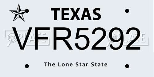 VFR5292 Texas License Plate