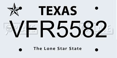 VFR5582 Texas License Plate