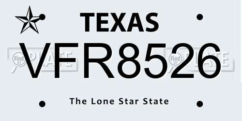 VFR8526 Texas License Plate