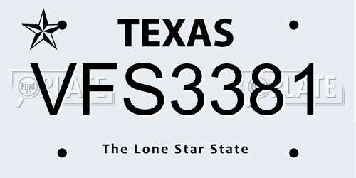 VFS3381 Texas License Plate