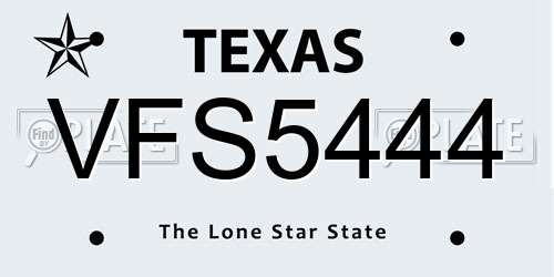 VFS5444 Texas License Plate