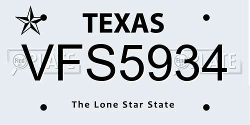 VFS5934 Texas License Plate
