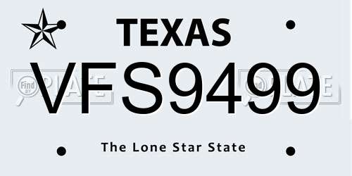 VFS9499 Texas License Plate