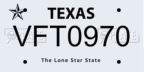 VFT0970 Texas License Plate