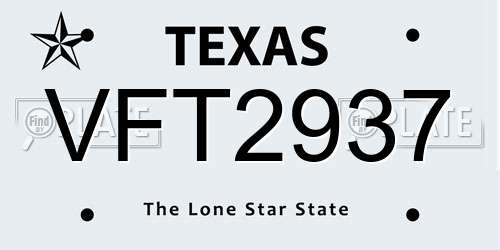 VFT2937 Texas License Plate