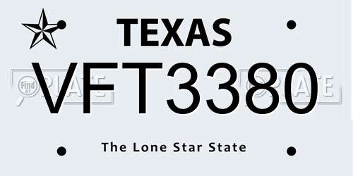 VFT3380 Texas License Plate
