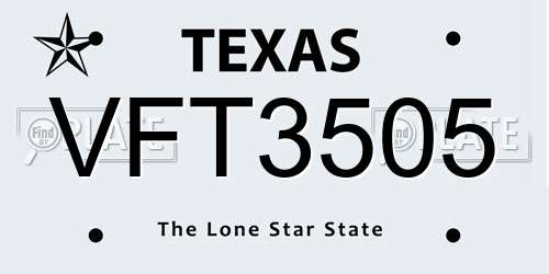 VFT3505 Texas License Plate