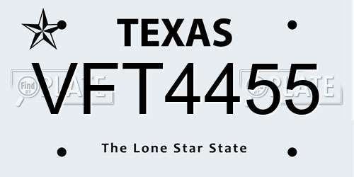 VFT4455 Texas License Plate