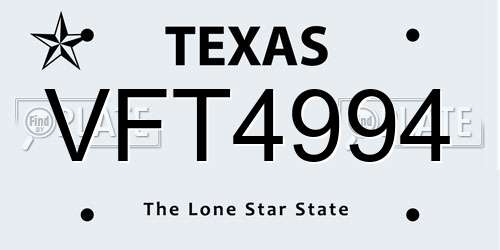VFT4994 Texas License Plate
