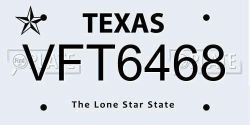 VFT6468 Texas License Plate