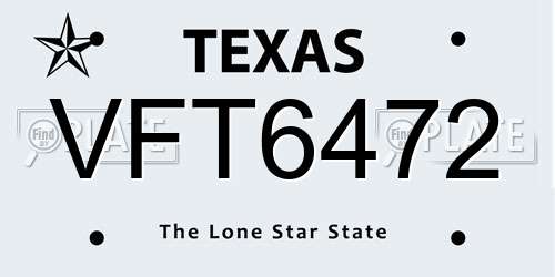 VFT6472 Texas License Plate