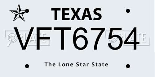 VFT6754 Texas License Plate