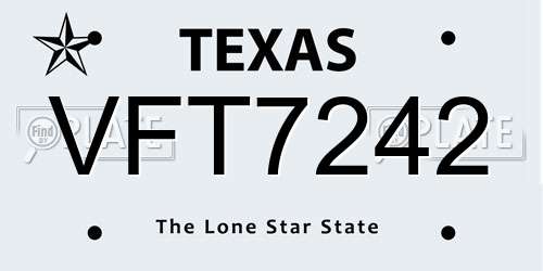 VFT7242 Texas License Plate