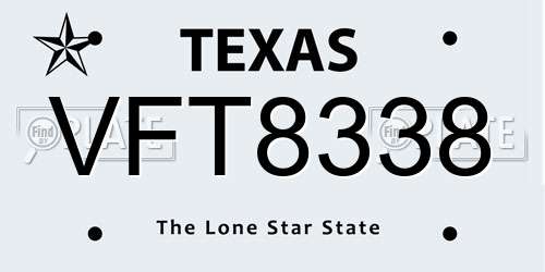 VFT8338 Texas License Plate