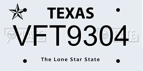 VFT9304 Texas License Plate