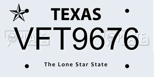 VFT9676 Texas License Plate