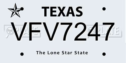 VFV7247 Texas License Plate