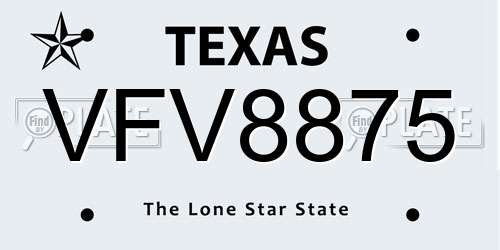 VFV8875 Texas License Plate