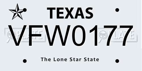 VFW0177 Texas License Plate