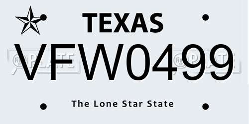 VFW0499 Texas License Plate