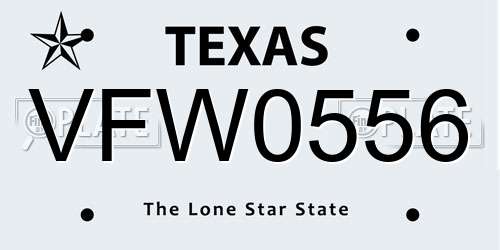 VFW0556 Texas License Plate
