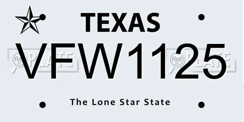 VFW1125 Texas License Plate