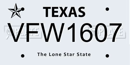 VFW1607 Texas License Plate
