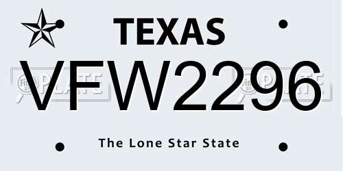 VFW2296 Texas License Plate