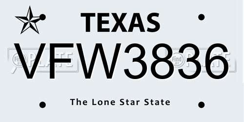 VFW3836 Texas License Plate