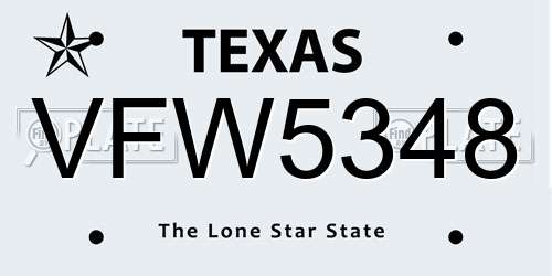 VFW5348 Texas License Plate