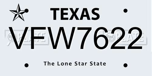 VFW7622 Texas License Plate