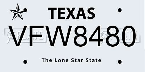 VFW8480 Texas License Plate