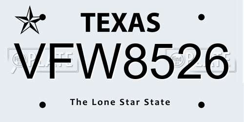VFW8526 Texas License Plate
