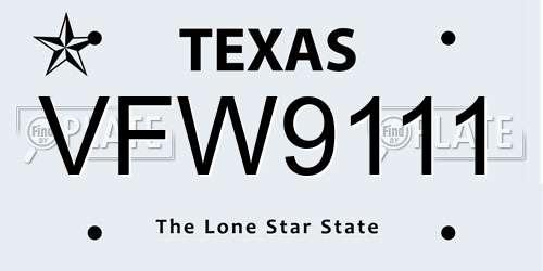 VFW9111 Texas License Plate