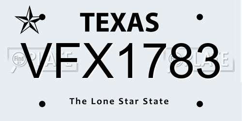 VFX1783 Texas License Plate