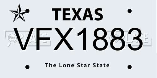 VFX1883 Texas License Plate