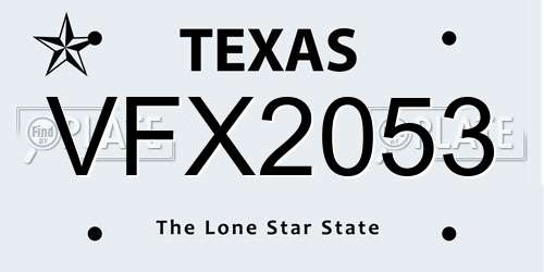 VFX2053 Texas License Plate