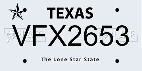 VFX2653 Texas License Plate