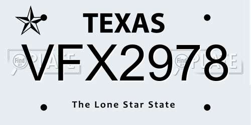 VFX2978 Texas License Plate