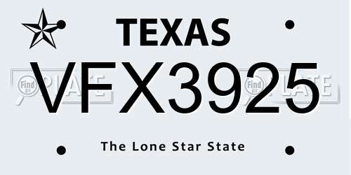 VFX3925 Texas License Plate