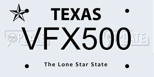 VFX500 Texas License Plate