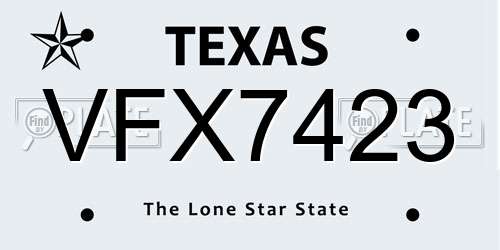 VFX7423 Texas License Plate