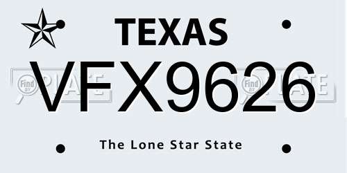 VFX9626 Texas License Plate