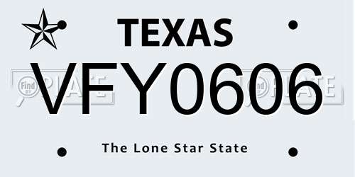 VFY0606 Texas License Plate