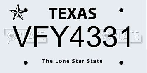 VFY4331 Texas License Plate