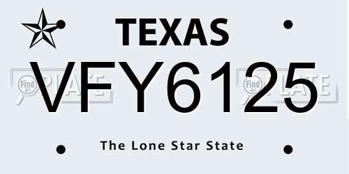 VFY6125 Texas License Plate
